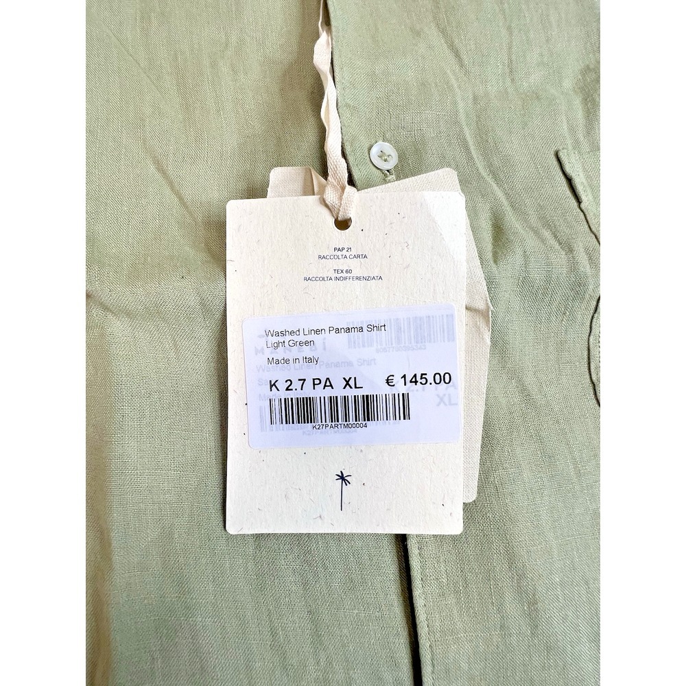 Manebi Men's Washed Linen LS Button-Up Panama Shirt Sage Size‎ XL Made In Italy - Picture 2 of 14